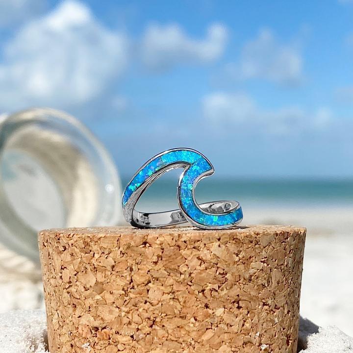 Anillo Ola del Mar en ópalo y plata