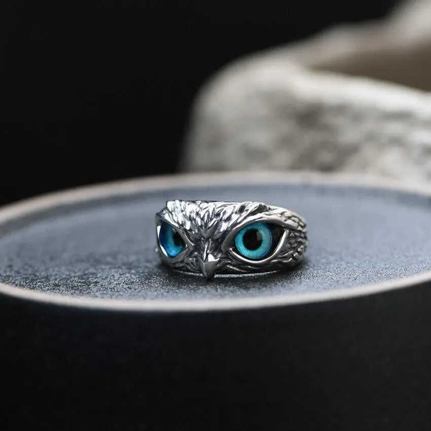 Anillo Ajustable Búho de la Buena Suerte en Plateado con Ópalo