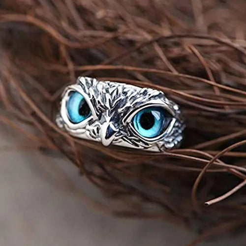 Anillo Ajustable Búho de la Buena Suerte en Plateado con Ópalo