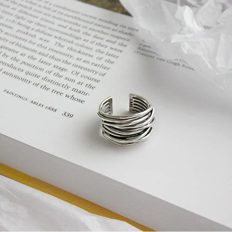 Anillo Ajustable en Capas Plateado