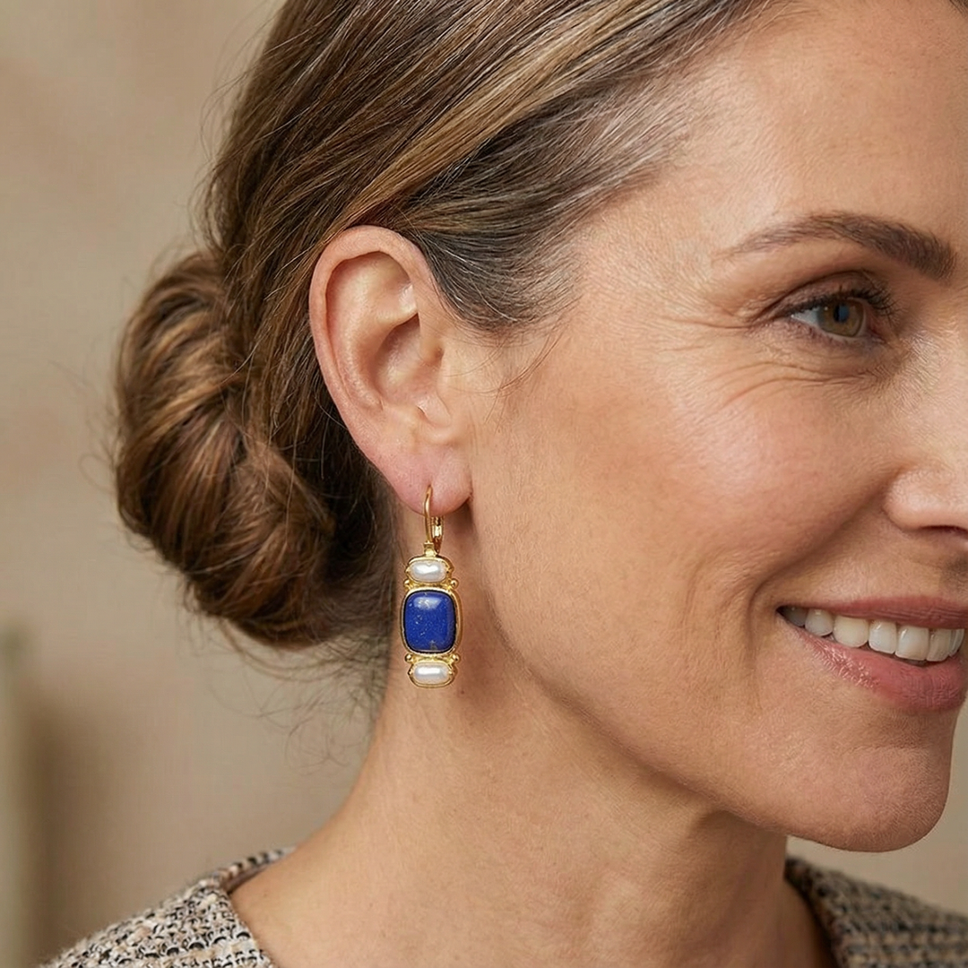 Vintage uhani v modri in zlati