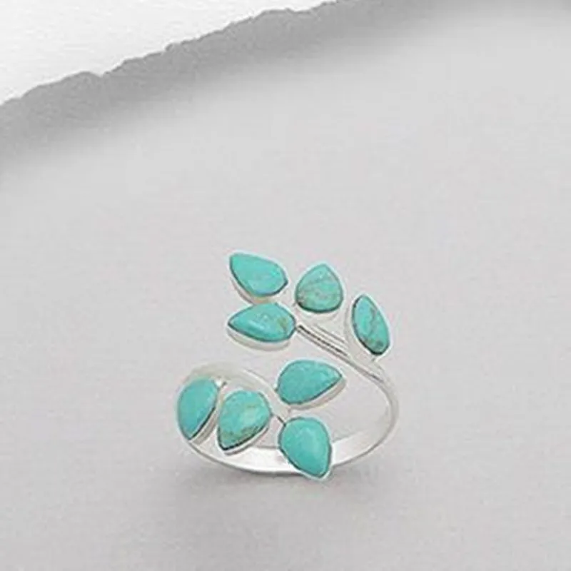 Anillo Vintage con Hoja Turquesa
