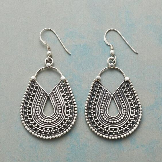 Vintage Srebrni Uhani z Mandala Obeskom
