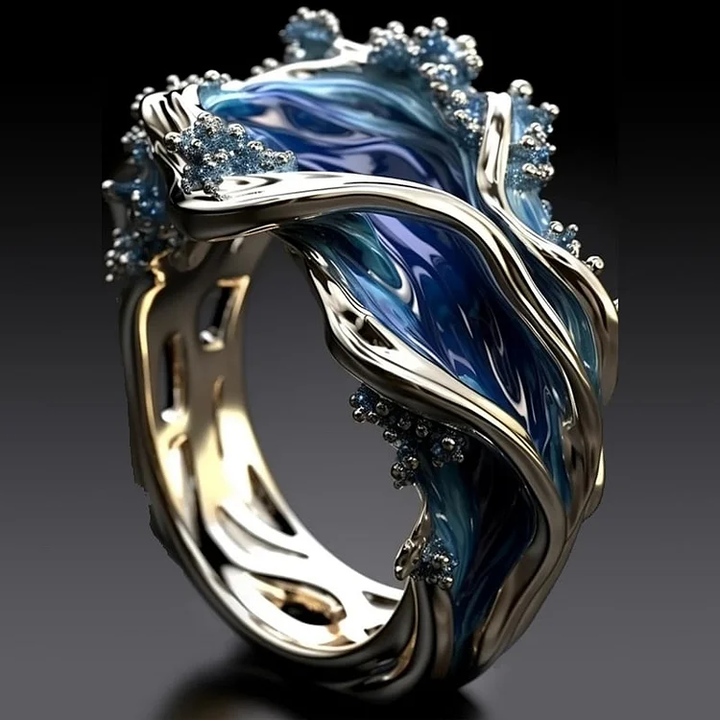 Anillo Vintage Dorado Oceánico Ondulado