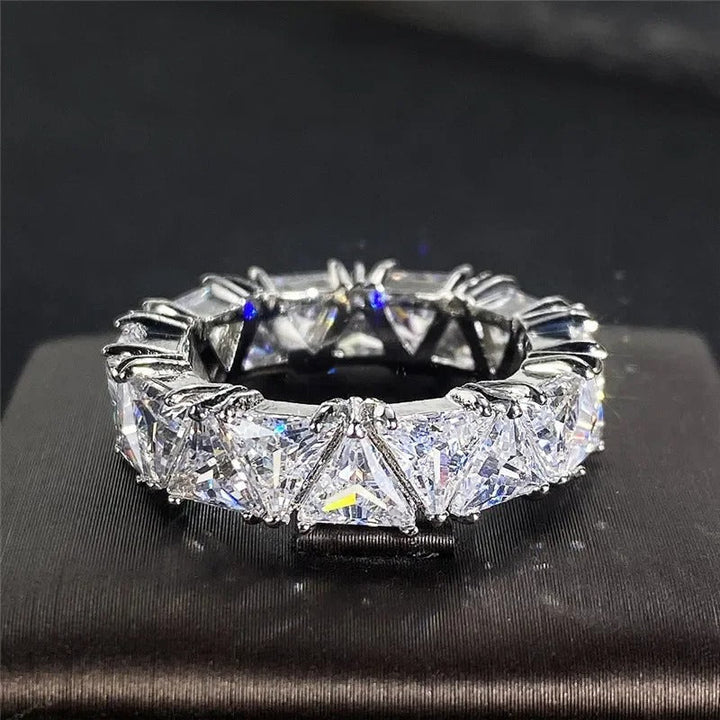 Vintage Triangular Silver Ring with Eternity Stones