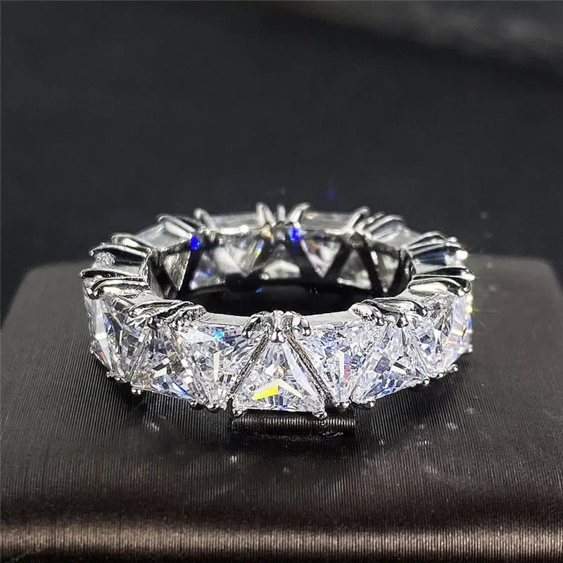 Vintage Triangular Silver Ring with Eternity Stones